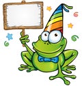 happy frog party with signboard Royalty Free Stock Photo