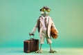happy frog with a suitcase ready for vacation, created with Generative AI technology