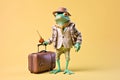 happy frog with a suitcase ready for vacation, created with Generative AI technology