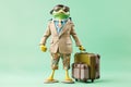 happy frog with a suitcase ready for vacation, created with Generative AI technology