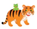 Happy Frog and Tiger Cartoon and Cute Illustration