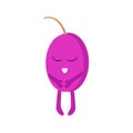 Happy fruit cartoon character. Cute embarrassed plum. Vector illustration