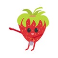 Happy fruit cartoon character. Cute kawaii strawberries witha bucket for your creative design. Royalty Free Stock Photo