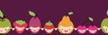 Happy fruit characters horizontal seamless pattern