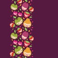 Happy fruit characters vertical seamless pattern