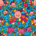 Happy fruit drawing seamless pattern