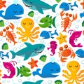 Happy Fun Cartoon Sea Creatures Seamless Pattern Background Royalty Free Stock Photo