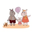 Happy fun Hippopotamus family