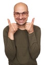 Happy funny bald man show thumbs up Royalty Free Stock Photo