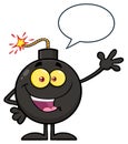 Happy Funny Bomb Cartoon Mascot Character Waving For Greeting