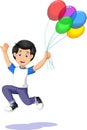 Happy Funny Boy Holding Colorful Balloons Cartoon Royalty Free Stock Photo