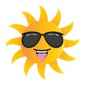 Happy funny cartoon sun smiling with sunglasses isolated vector illustration on white background