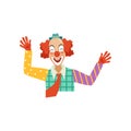 Happy funny circus clown, cartoon friendly clown in classic outfit vector Illustration Royalty Free Stock Photo