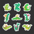 Happy funny green dragon. Sticker Bookmark