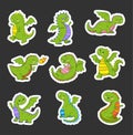 Happy funny green dragon. Sticker Bookmark