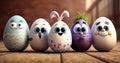 Happy funny group Easter egg cartoon character, Easter concept, generated ai