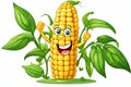 Happy cartoon corn cob character. Royalty Free Stock Photo
