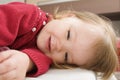 Happy funny little girl emotional playing. cute caucasian blond baby