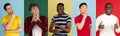 Portraits of group of people on multicolored background, collage. Laughting, smiling, dreaming concept Royalty Free Stock Photo