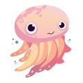 Happy and funny sea cartoon octopus monster swimming and looking on light background. Flat vector illustration for children