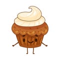 Happy funny smiling cupcake cartoon character vector illustration