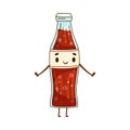 Happy funny smiling glass soda drink bottle cartoon character vector illustration