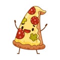 Happy funny smiling pizza cartoon character vector illustration