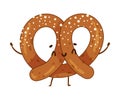 Happy funny smiling pretzel cartoon character vector illustration