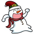 Happy & funny snowman running happily for christmas celebration