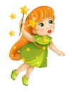 Cartoon colorful fairy flying holding wand Royalty Free Stock Photo