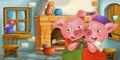 Cartoon scene of a pigs in the kitchen