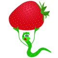 Happy and funny worm with strawberries