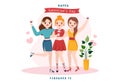 Happy Galentines Day on February 13th with Celebrating Women Friendship for Their Freedom in Flat Cartoon Hand Drawn Illustration