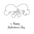 Happy Galentine's Day design whith two woman faces abstract one continuous line portrait. Modern minimalist style