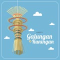 Happy galungan and kuningan with hanging penjor decoration