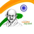 Happy Gandhi Jayanti Indian flag concept background with Mahatma gandhi sketch