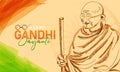 Happy gandhi jayanti national holiday of india celebrated 2nd of october. Hand drawn illustration of mahatma gandhi