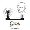 Happy Gandhi Jayanti, 2nd October, Mahatma Gandhi ji with spinning wheel poster, vector illustration Royalty Free Stock Photo