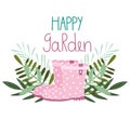 Happy garden, dotted boots and foliage natural poster