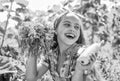 Happy gardener girl hold homegrown food just from farm Royalty Free Stock Photo