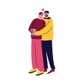 A happy gay couple of men standing in casual clothes and hugging. Vector illustration in cartoon style. Royalty Free Stock Photo