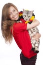 Happy german soccer fan with bengal cat Royalty Free Stock Photo