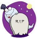 Happy ghost behind the tombstone Royalty Free Stock Photo