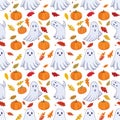 Happy Ghosts Hugging Pumpkins Seamless Pattern Ã¢â¬\' Halloween Cute Digital Paper Royalty Free Stock Photo