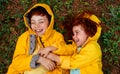 Happy ginger kids playing on forest ground Royalty Free Stock Photo