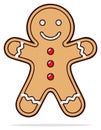 Happy gingerbread man cookie decorated with red buttons and white icing for holiday baking Royalty Free Stock Photo
