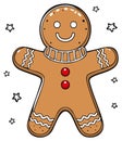 Happy Gingerbread Man Cookie with Stars and Red Buttons Royalty Free Stock Photo
