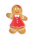 Happy gingerbread man covered in icing isolated on a white background Royalty Free Stock Photo