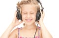 Happy girl in big headphones