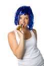 Happy girl with blue wig ready for party Royalty Free Stock Photo